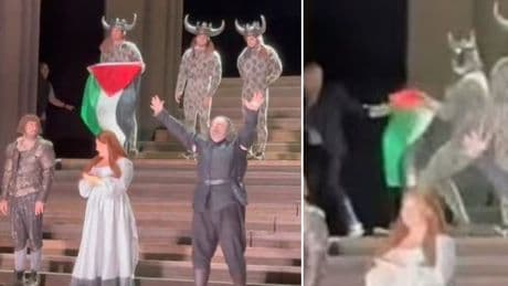 Moment Royal Opera House erupts in chaos as performer unfurls Palestinian flag onstage