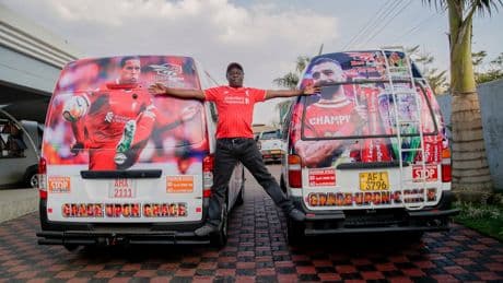 Photos of taxi drivers in Zimbabwe showing off team colors for the Premier League soccer season