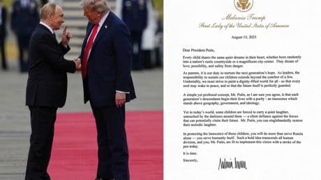 Trump shares First Lady Melania’s letter to Putin as he rages over coverage of Alaska summit