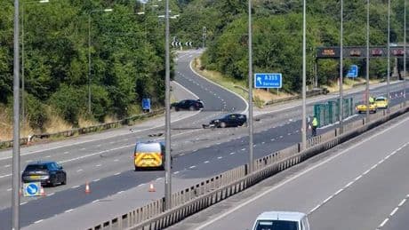 M40 crash: Man, 27, killed as police hunt four who fled Mercedes on foot