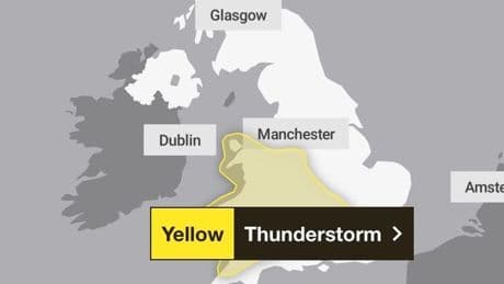 Exact time thunderstorms set to strike huge swathe of UK as yellow weather warning issued