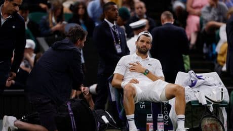 Injured Grigor Dimitrov retires from Jannik Sinner match with two-set lead at Wimbledon