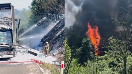 TIR'daki yangın ormana sıçradı! Bursa'da korku dolu anlar