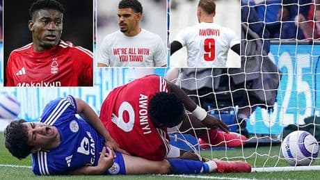Taiwo Awoniyi breaks his silence: Nottingham Forest star issues first update since being put in an induced coma with horror injury - as teammates pay tribute before game against West Ham