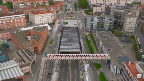 Las obras para cubrir La Avanzada a su paso por Leioa, a vista de dron