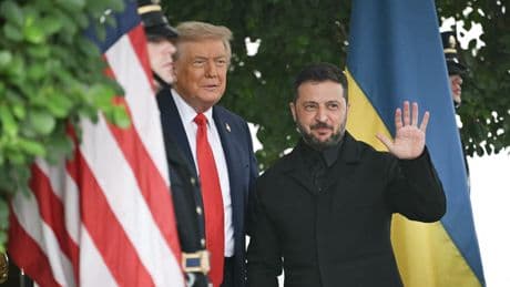 Zelensky arrives to meet Trump backed by seven European leaders
