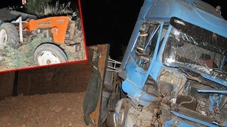 Manisa'da feci kaza! Hafriyat kamyonu traktöre arkadan çarptı; 1 ölü, 1 yaralı