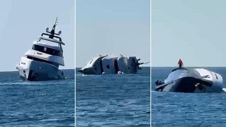 I've got that sinking feeling... Moment brand new luxury yacht sinks, just minutes after it is launched - as rich owner is forced to swim ashore