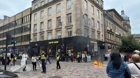 Fire during protest in Glasgow city centre as firefighters rush to scene