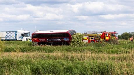 Driver dies after car and double-decker bus collide in A47 crash with 7 mile-stretch of road closed