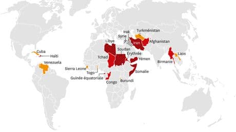 La carte des pays visés par le nouveau “travel ban” de Donald Trump