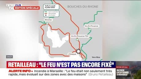 La SNCF annonce que la ligne Paris-Marseille reste interrompue ce 8 juillet et sera "très impactée" ce 9 juillet en raison de l'incendie qui touche la cité phocéenne
