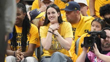 Caitlin Clark invokes choke celebration while taking in Pacers’ Game 3 NBA Finals win