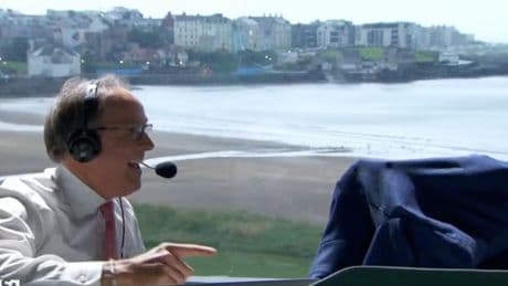 ‘He is spooked’ – Moment The Open commentator hides under his jacket as BAT invades broadcasting booth at Portrush