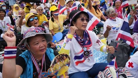Protesters gather in Bangkok to demand Thai prime minister's resignation over leaked Cambodia call