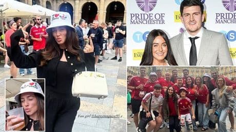 Harry Maguire's wife throws support behind footballer husband as Man United WAG joins rowdy fans for beers in Bilbao ahead of Europa League final