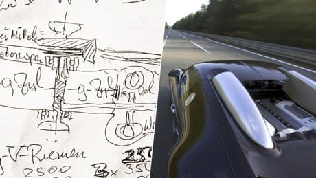 El Bugatti Veyron rompió con todo gracias a un motor brutal. Uno que nació con unos garabatos pintados a 320 km/h