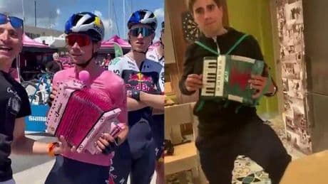 El líder Roglic se vuelve &#039;landista&#039;: showtime &#039;emulando&#039; de rosa el vídeo viral de Mikel