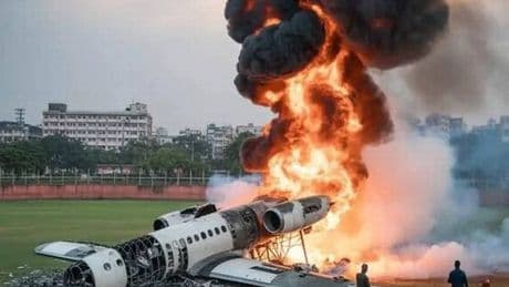 Plane crashes into Bangladesh school leaving at least 16 dead as campus engulfed in flames