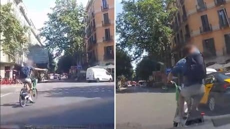La extraña maniobra de un ciclista en una calle de Barcelona que despista a dos coches: “No puede cruzarse así aunque señalice”