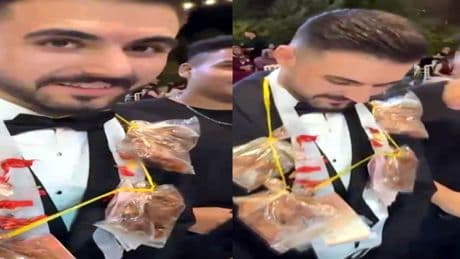 Düğünde bir ilk! Evlenen kardeşine altın yerine pirzola taktı