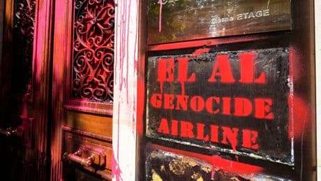 The Paris office of Israeli airline El Al is vandalized with graffiti