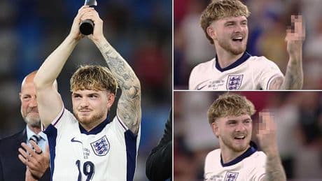 Harvey Elliott makes offensive hand gesture just seconds after England U21s' European triumph over Germany
