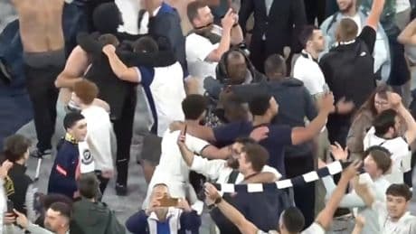 Spurs fans climb up giant screens to celebrate Europa League victory over Man Utd