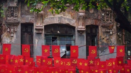 Photos show city balconies united under red flags for Vietnam's National Day