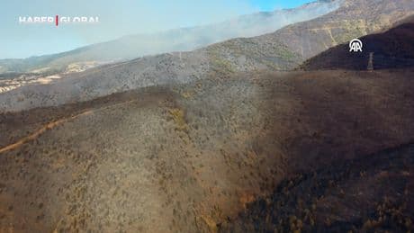 Hatay'da devam eden orman yangınında zarar gören alanlar havadan görüntülendi