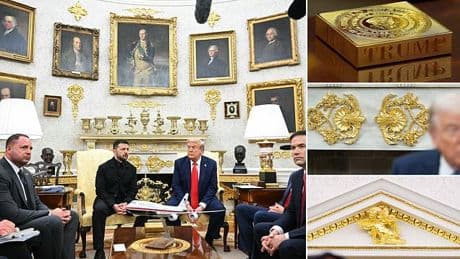 How Trump brought the golden touch to the White House: President's 'goldening' of the Oval Office has seen ceiling and fittings given new look, gold trophies brought in... and even gold coasters!