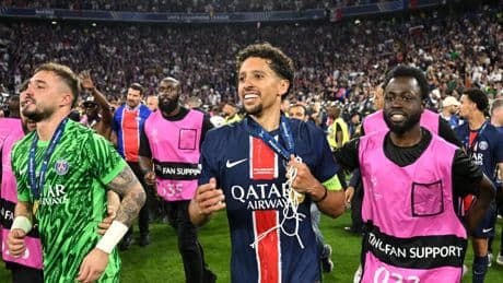 Marquinhos se acuerda de Mbappé en la celebración de la Champions