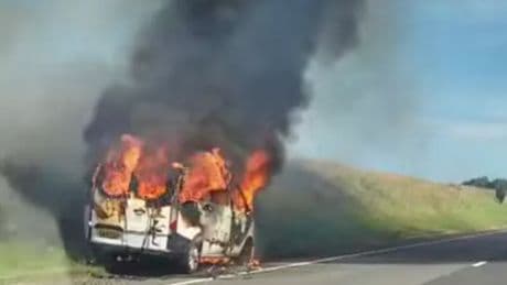 Dramatic moment van bursts into flames on busy Scots road
