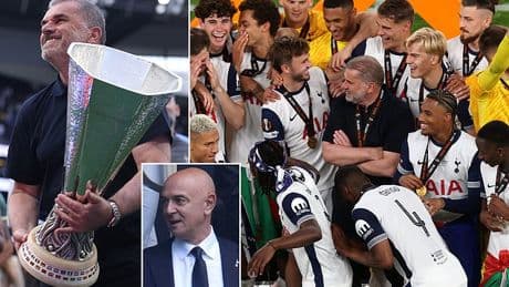Ange Postecoglou delivers defiant message from family holiday amid reports his job at Tottenham is at risk despite Europa League win