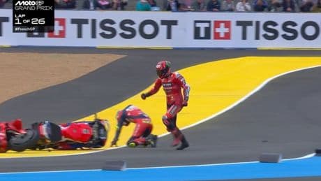 Lió monumental en parrilla y Bagnaia al suelo en Le Mans