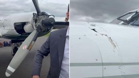 Five jockeys on a small plane forced into dramatic landing after engine failure