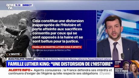 Pour Jean-Philippe Tanguy, la famille de Martin Luther King "n'est sans doute pas très bien au courant de la doctrine universaliste de Marine Le Pen"