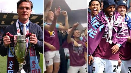 Chart-topping Noughties popstar belts out one of her famous hits with Burnley stars in dressing room as she makes shock appearance to celebrate their promotion to Premier League
