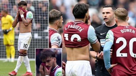 Lucas Paqueta breaks down in tears after being booked against Tottenham as West Ham star awaits verdict of his spot-fixing case