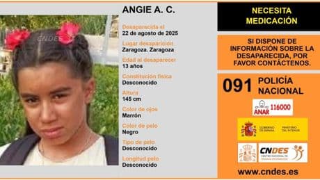 Alerta por la desaparición de Angie, una niña de 13 años en Zaragoza que necesita medicación