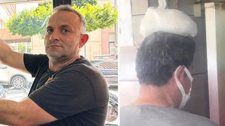 Bu sıcakta en zor işi onlar yapıyor! Kafalarına buz torbası koyarak serinliyorlar