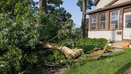 A derecho with at least one 99 mph gust swept the Upper Plains and Midwest, the weather service says