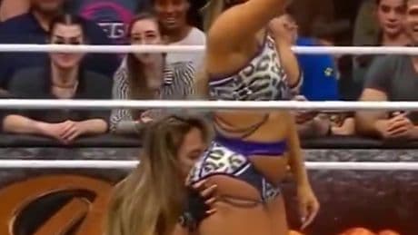 ‘That’s new!’ – AEW star Harley Cameron turns heads after kissing partner Anna Jay’s bum in front of stunned crowd