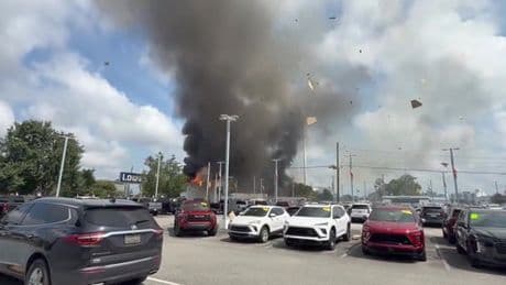 Building explodes after hit-and-run driver strikes gas line in dramatic video
