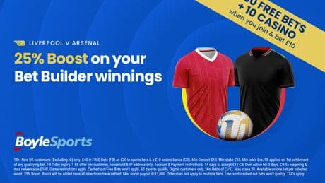 Liverpool vs Arsenal: Get £30 in free bets and £10 casino bonus with BoyleSports, plus 25% boost on your winnings