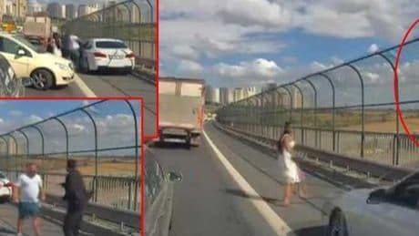 TEM Otoyolu’nda şoke eden anlar! Kediyi kurtarmak için duran kadına, otomobil çarptı