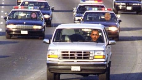 Trump posts meme of himself and JD Vance chasing Obama in OJ’s white Bronco