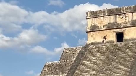 Bewohner werfen Flaschen - Touristin tanzt
auf verbotenen Tempel