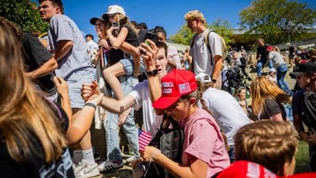 Photos from Utah Valley University before and after the shooting of Charlie Kirk