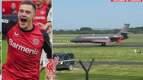 Florian Wirtz lands at Manchester Airport on private jet ahead of £116MILLION record-breaking switch to Liverpool - with move likely to be confirmed TOMORROW